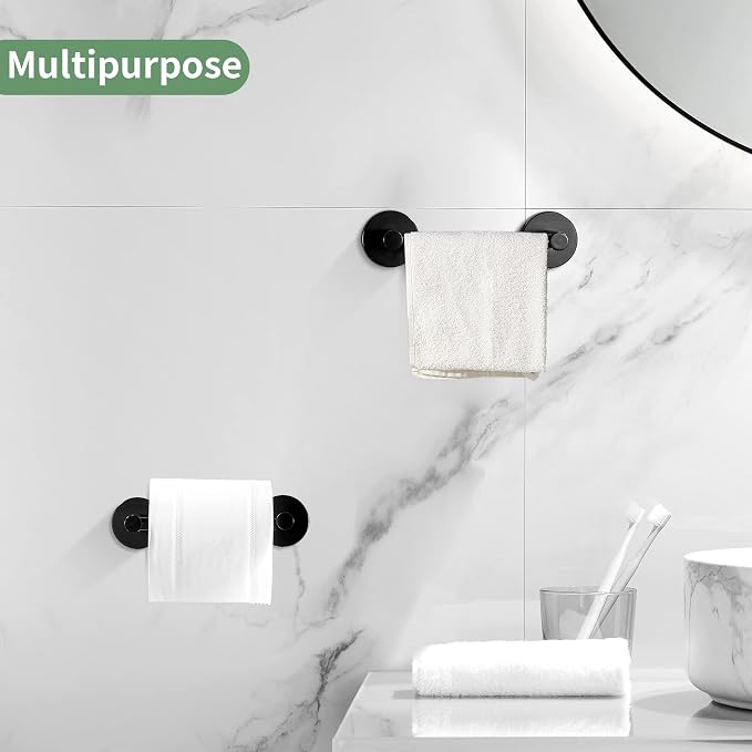Black Toilet Paper Holder Towel Ring Matte Bathroom Accessories Set Hand Towel Holder Wall Mount Bath Hardware TP Tissue Roll Holder with Double Post Pivoting SUS304 Stainless Steel 2pc