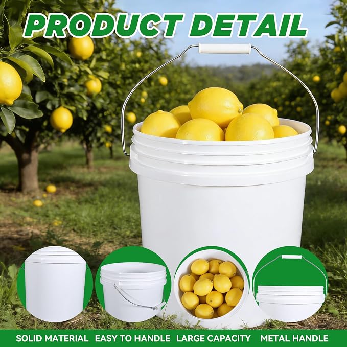 18-Pack 2.5 Gallon Plastic Bucket with Handle – White Heavy-Duty Food Grade Water Storage Buckets for Cleaning, Paint, Ice, Halloween & More