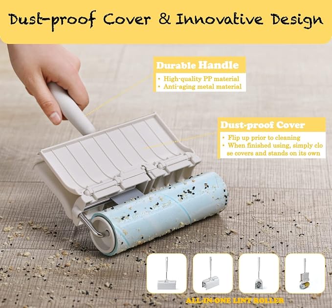Large Surface Lint Roller Extra Sticky with Dust-Proof Cover 6.3'' Wider 480 Sheets/8 Refills, Pet Dog & Cat Hair Remover for Furniture Clothes Carpet Floor Car, A Great Sticky Tape Roller