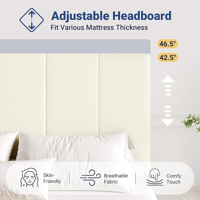 Allewie King Size Velvet Lift Up Hydrualic Storage Bed Frame, Cream | Vertical Channel Tufted Headboard, Hydrualic Underneath Storage, Upholstered Platform Bed, No Box Spring Needed