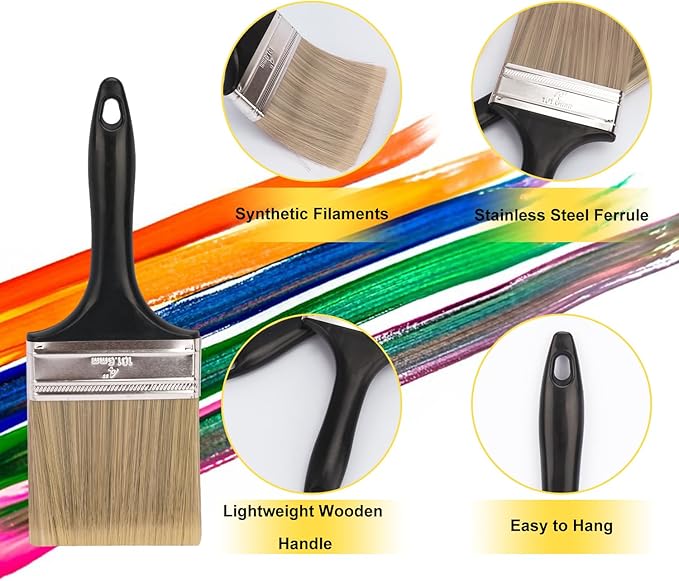 14 Pack 4 Inch Paint Brushes - A Professional Range of Wall Paint Brushes, Deck Paint Brush, and Chip Brushes - Perfect DIY Painting Tools for Your Home or Business KUKLIPJIM