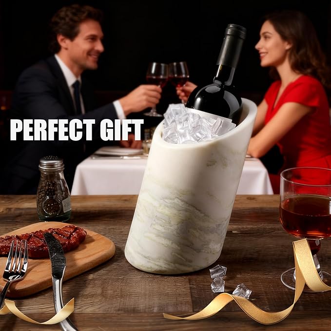 BCS Marble Wine Bottle Chiller - Versatile Wine Chillers for Bottles - Applicable to Kitchen Utensil Holder, That Also Serve as Lamp Shade(Bianco Palomino)