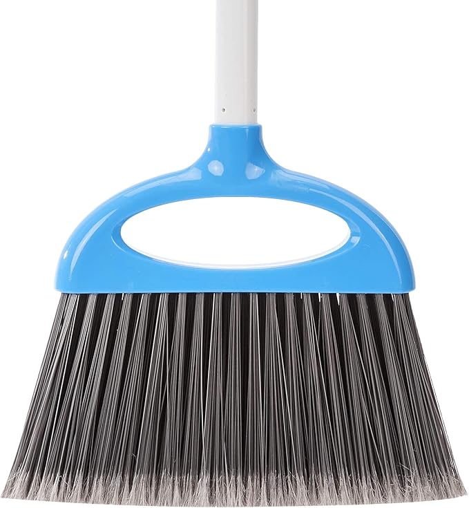 Amazon Basics Dustpan Broom Set with Easy Assembly and Long Handle, Blue and White (Pack of 8)