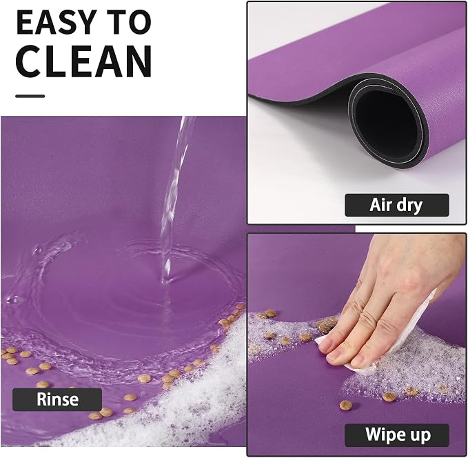 HotLive Dog Food Mat - Absorbent Cat Mat for Food and Water, No Stains Pet Feeding Bowl Mat, Easy to Clean Pet Placemats, Quick Dry Dog Water Dispenser Mat for Messy Drinkers | Paw Purple 12"x 19"