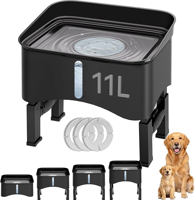 UPSKY 2.9Gal No Spill Dog Water Bowl, 4 Height Adjustable Elevated Bowl | Super Large Capacity, Slow Drinking Feeder, No-Splash, Anti-Slip, Folding Design, Suitable for Senior Dog and Multi-Pet Homes