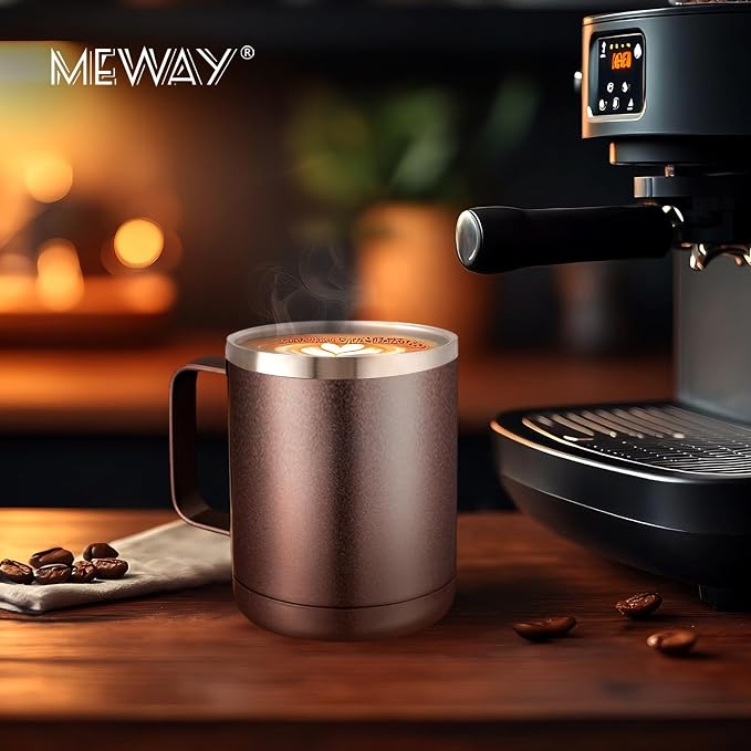 MEWAY 12oz Coffee Mug With Handle 8 Pack Bulk,Stainless Steel Insulated Travel Tumblers With Sliding Lid,Double Wall Vacuum Camping Cup for Hot & Cold Drinks Tea (Rose Gold,Set of 8)