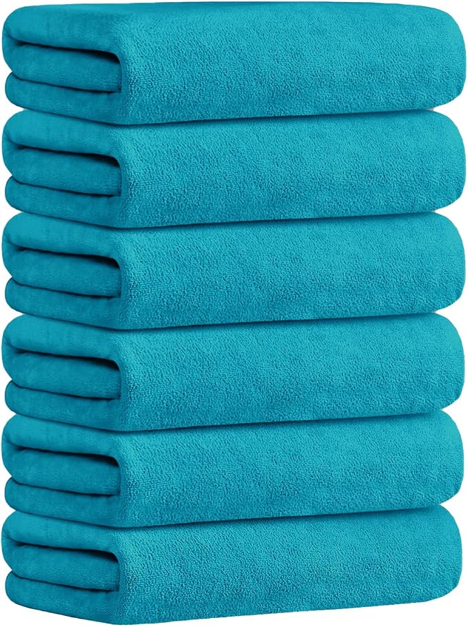 JML Microfiber Bath Towels, Teal, 30" x 60", Set of 6 | Soft, Absorbent, Quick Drying, Lint-Free, Fade Resistant, Use for Salon, Hair Wrap, Fitness, Sport, Yoga