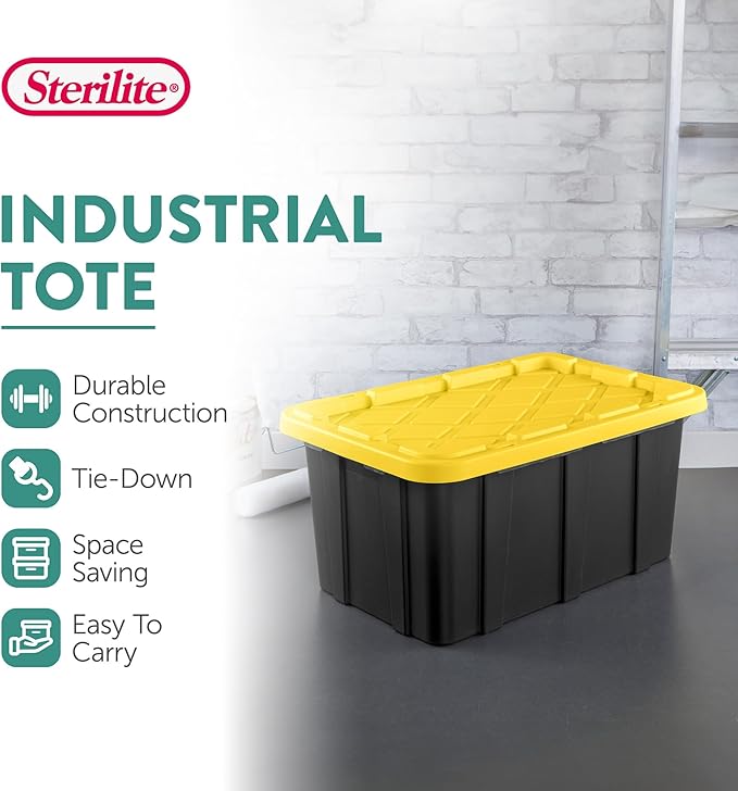 Sterilite 24-Pack Industrial Tote, Plastic Storage Container Bins with Lids, 17 Gallon - Heavy-Duty Organizing Containers for Closet, Bathroom, and Office
