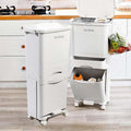 MRBIN 42L 3-Tier Kitchen Trash Can with Pedal & Wheels, 11Gal Double-Layer Recycling Center, Vertical Garbage Bin for Kitchen, Office, Bathroom