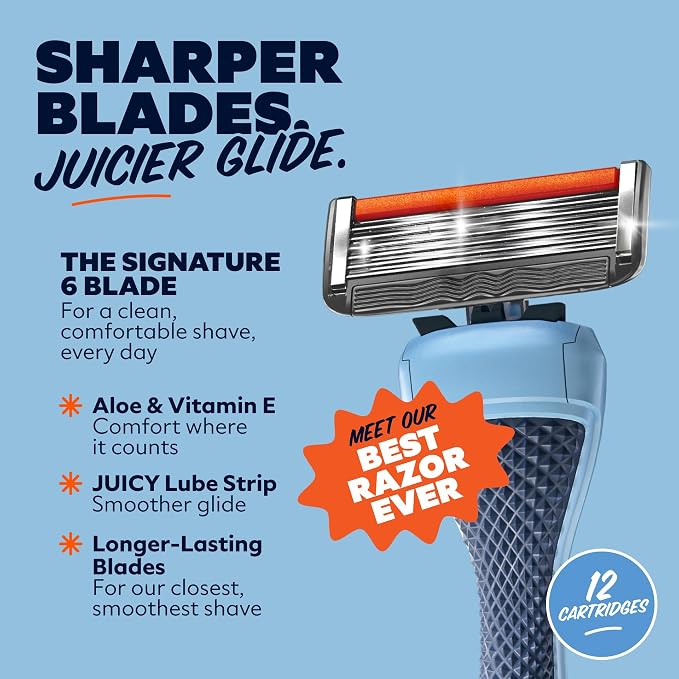 Dollar Shave Club | 6 Blade Razor Refills (12 Pack) | 6 Stainless Steel Blades for a Close & Comfortable Shave