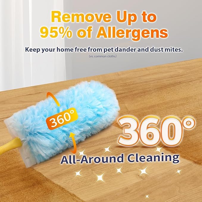 30 Count Duster Refills for Swiffer Duster with Extension Pole, Multisurface 360 Dusters with 3ft and 1 Short Handle, Disposable Dusters for Cleaning Furniture Blinds Fans Wall (Storage Bag Included)