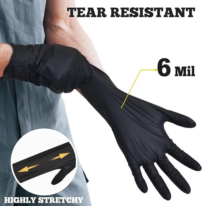 TitanFlex Disposable Nitrile Exam Gloves - 6-mil, Black, Large 100-ct Box, Heavy Duty, Latex Free, Food Safe for Cooking & Food Prep