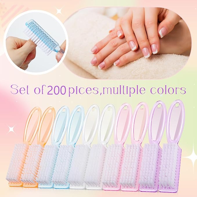 Patelai 200 Pcs Handle Grip Nail Brush Bulk Fingernail Brushes Pedicure Brush for Feet, Toes and Cleaning Fingernail (5 Colors)