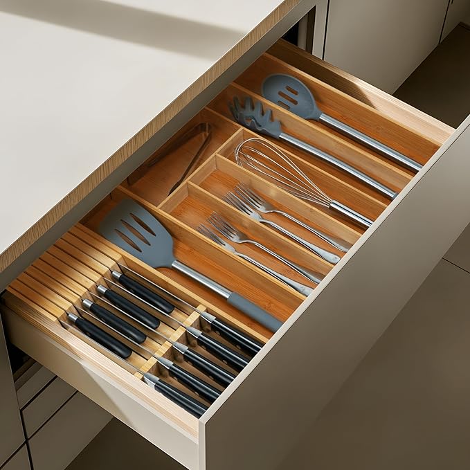 Utoplike Knife Drawer Organizer Bamboo Knives Block for Kitchen, Large Handle Steak Holder, Fit for 9 Knives (Not Included)