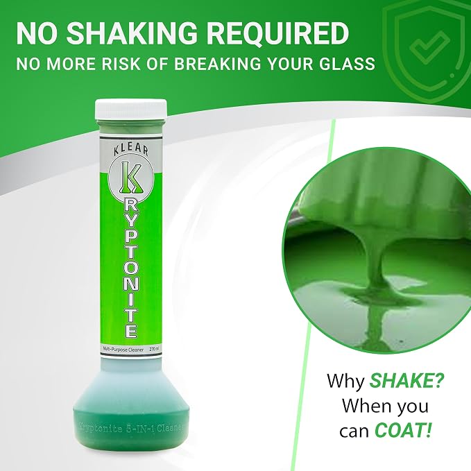KLEAR Kryptonite Multipurpose Glass Cleaner |Powerful Cleaning 5-1 Combo | Glass Friendly & Alcohol-Free Glass Cleaner| Coat, Relax, Rinse| 9 oz (Pack of 1)