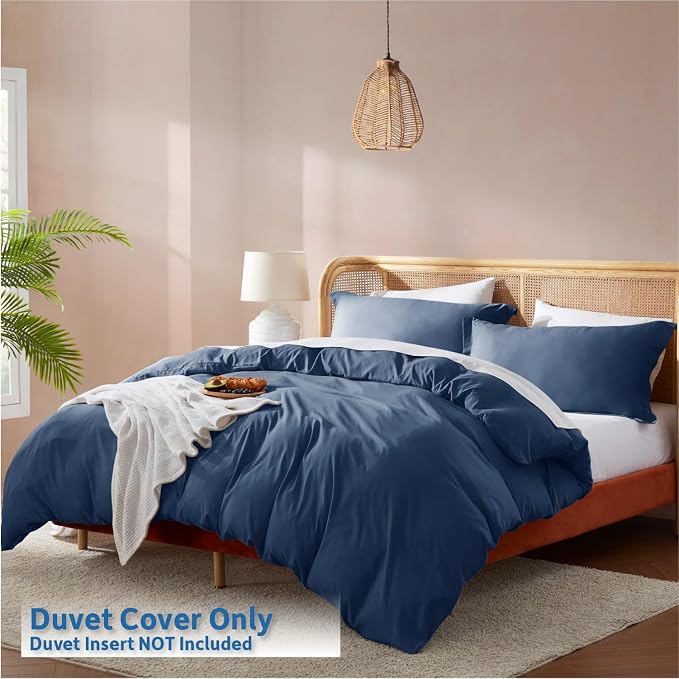 Nestl Navy Blue Duvet Cover Full Size - Soft Double Brushed Full Size Duvet Cover Set, 3 Piece, with Button Closure, 1 Duvet Cover 80x90 inches and 2 Pillow Shams