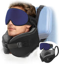 YFONG Travel Pillow for Long Flight Airplanes, Head Strap Combo with 3D Contoured Eye Mask for Sleep, Neck Pillow for Car Trip Essential, 360° Support Memory Foam Headrest, Prevent Bobbing, Blue