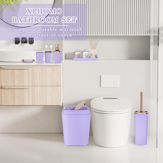 XLHOMO Bathroom Set, 9PC Bathroom Accessory Set, Purple Bathroom Accessories, Purple Bathroom Set, Trash Can, Soap Dispenser for Home Decor