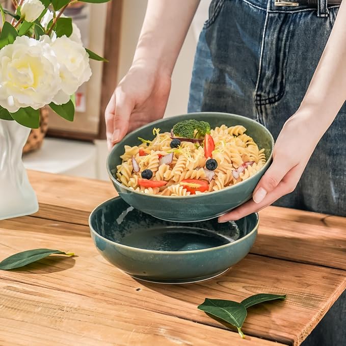 30oz Ceramic bowls set of 4-8" serving bowls for Kitchen,Pasta,Salad-Dishwasher & Microwave Safe Perfect for Housewarming, Thanksgiving, Christmas-Teal Green
