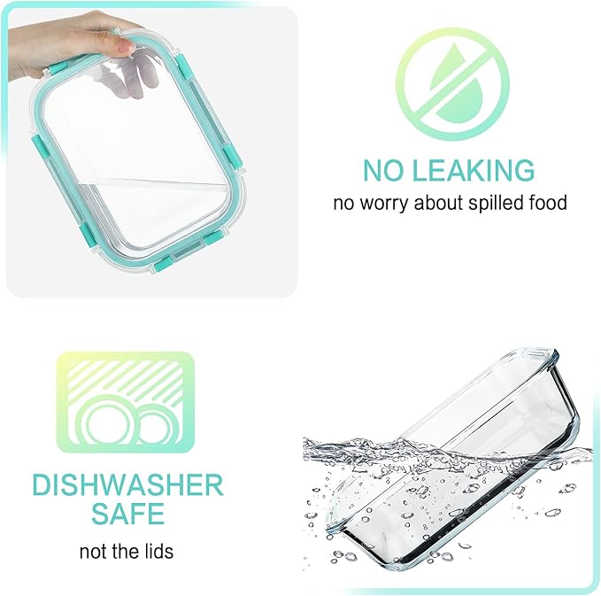 M MCIRCO 10-Pack 22 Oz Glass Meal Prep Containers with Lids - Microwave, Oven, Freezer & Dishwasher Safe - Green