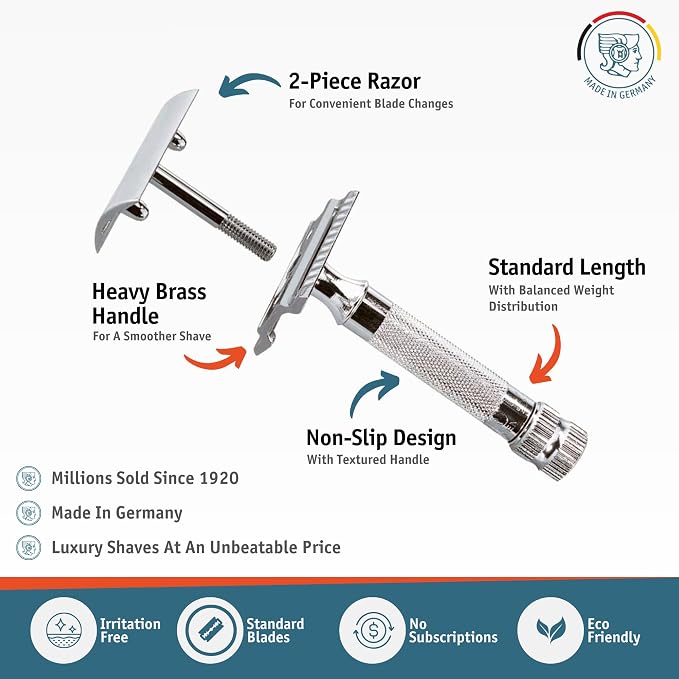 Merkur Mk34c Double Edge Razor with Heavy Duty Short Handle