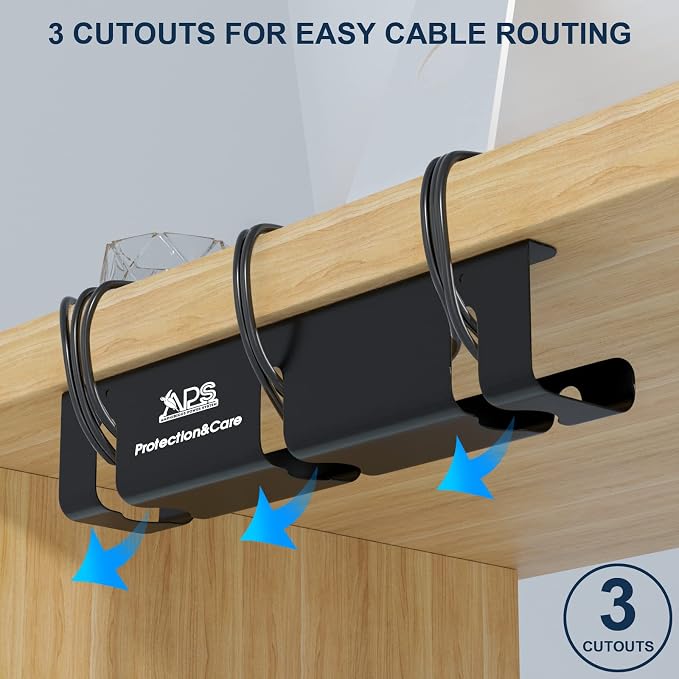 Under Desk Cable Management Tray (2 Pack) - 16" Sturdy Metal Wire Management Under Desk, Under Desk Cable Tray, Holds 15lbs+ Wire Management and Cord Organizer for Home Office Standing Desk - Black