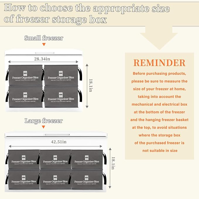 Flenpptly Freezer Organizer Bins, 4 Pack Freezer Storage Bins, Dark Grey | 15"x14"x9" Collapsible Deep Freezer Organizer Bins with Removable Dividers, Handles