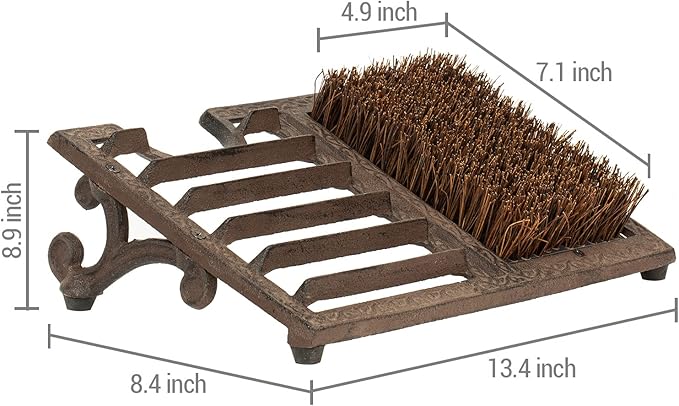 MyGift Heavy Duty Rustic Cast Iron Boot Scrubber for Outdoor Porch, All Weather Outdoor Shoe Scraper Brush and Boot Puller with Angled Design