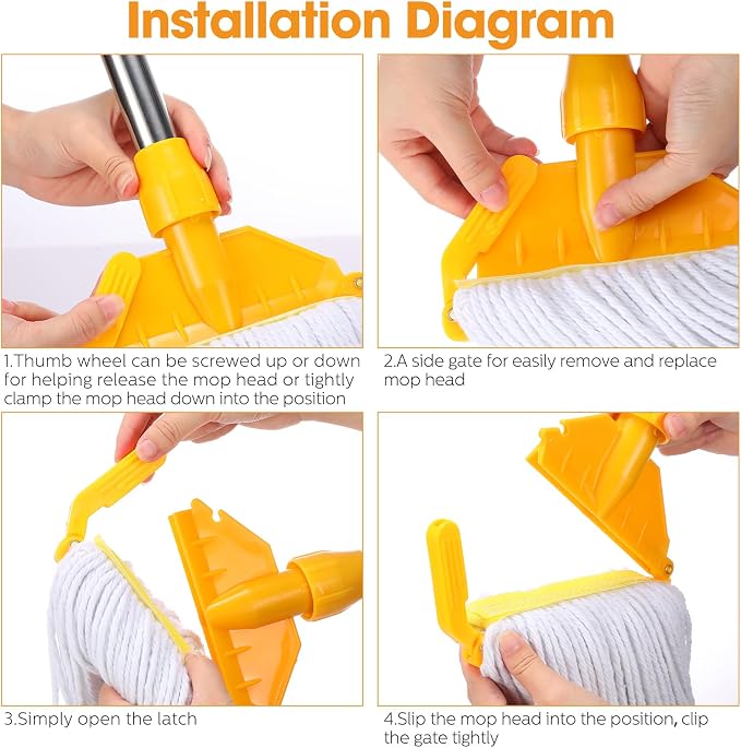 Eccliy 6 Pack Commercial Mop Heads Replacement Heavy Duty 18 oz Loop End Cotton String Wet Mop Refills Washable Absorbent Reusable for Industrial Home Tile Wood Concrete Floor (White,Yellow)