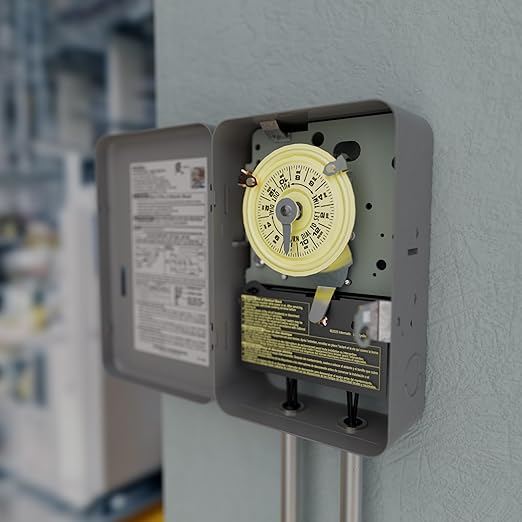 Intermatic T104 24-Hour Mechanical Timer Switch - 208–277 VAC, DPST, Indoor Metal Enclosure, Heavy-Duty, Manual Override, 40 Amp - Ideal for Lights, Pumps, Fans, and HVAC Systems
