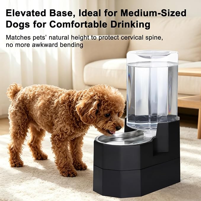 Sfozstra 7L Raised Dog Water Dispenser: Comfortable Drinking | Gravity Water Dispenser/Better Drinking Posture/Medium Dogs/304 Stainless Steel Bowl/Spill Resistant Base/Dishwasher Safe
