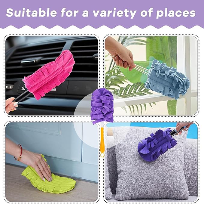 Reusable Chenille Microfiber Dust Duster, 2026 New Electrostatic Fleece Refills with Extendable Handle for Furniture, Electronics, Blinds, Car Interior – Lightweight, Washable (3handles+15refills)