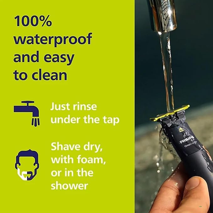 Philips OneBlade Trimmer & Shaver, Trim & Shave Any Length with Extra Skin Protection, Dual-Sided Blade, Waterproof Body Electric Razor, USB Charging, 2 Stubble Combs Included