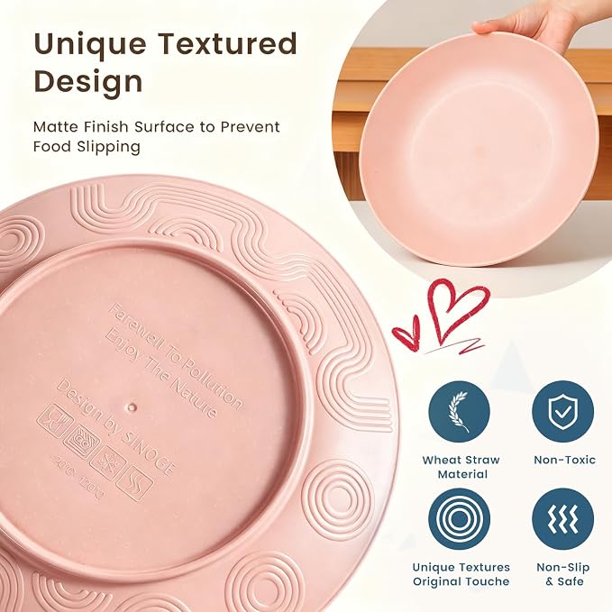 Homienly 40 PCS Premium Wheat Straw Dinnerware Sets, Unbreakable Dishes Set for Party, Resuable Plates Set,Service for 8,Microwave and Dishwasher Safe Cups and Bowls Set for Camping, RV（Pink）