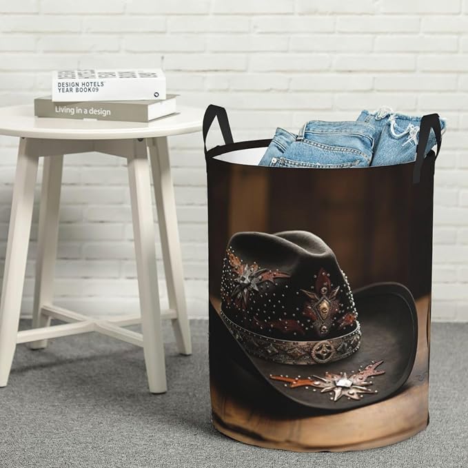 American West Rodeo Hat Large Foldable Laundry Basket Hamper,Storage Basket Bin With Handles,For Bathroom,College