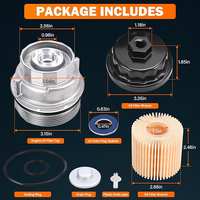 15620-31060 Oil Filter Housing Cap Assembly Kit for Toyota Rav4 Tundra 4Runner Camry Highlander Tacoma Lexus RX350 Aluminum Oil Filter with Wrench Drain Plug Replace 1562031060 15643-31050 04152-YZZA1