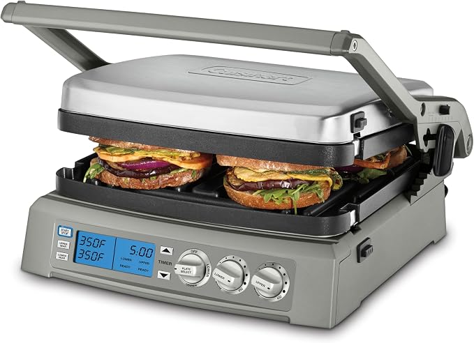 Cuisinart 6-in-1 Elite Griddler, Electric Grill, Griddle & Top Melt, 500°F Temperature Sear Function, LCD Screen, Dishwasher-Safe Cooking Plates, GR-300NAS, Stainless Steel