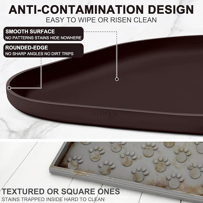 SMILOOL Waterproof Silicone Pet Food Mat with Raised Edge for Dog & Cat | 12" x 12" Non-Slip Small Pet Feeding Mats with Lip for Food & Water Bowl, Food Grade, Easy Cleaning, Dark Brown