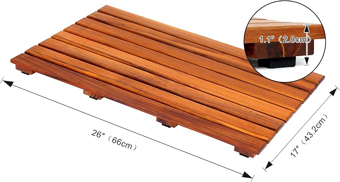 VaeFae Teak Shower Mat, Non-Slip Bath Mat, Luxury Spa Mat, Wooden Mat for Bathtub (Large)