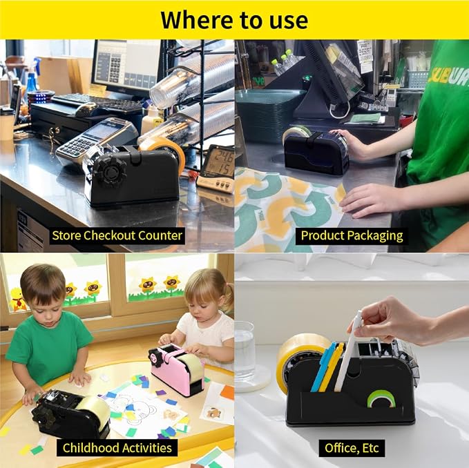 [TENDO°] TENDO Multi-Section Tape Dispenser, Custom Width Tape Cutter with 4 Cutting Sections, Built-in Safety Blade, Ergonomic Grip for Packing and Office Use, ZO-508(Black)