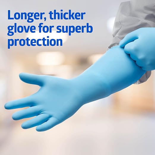 Medline CS Pro 16” Cuff Nitrile Exam Gloves, 50 Count, X-Large, Powder Free, Disposable, Not Made with Natural Rubber Latex, Longer Cuff, Thicker Glove for Extra Protection