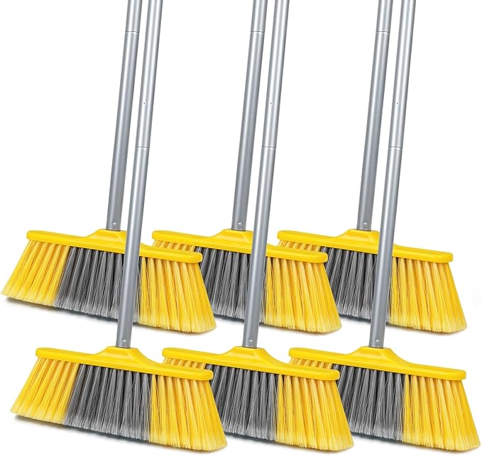 6 Pack Soft Bristle Indoor Brooms with 55" Long Handle, Heavy Duty Sweeping Broom for Hardwood Floors, Tile, Kitchen, Lobby, Office, Garage & Indoor Floor Cleaning