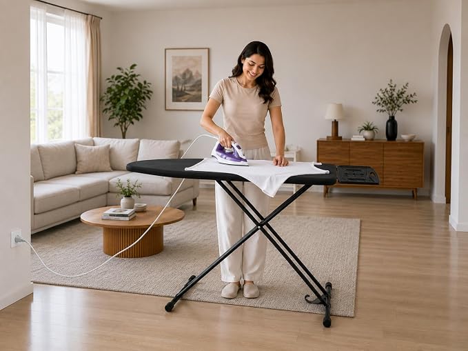 Ironing Board Metal Panel Iron Board 53" x 13.5", 7mm Thick Heat & Scorch Resistant Pad Full Metal Construction Ironing Board with Smart Hanger & 7 Adjustable Heights Compact and Space Saving