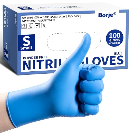 Borje Nitrile Exam Gloves Small, 100 Count Disposable Gloves, Blue | Latex-Free Powder-Free, Food Safe, Cooking, Cleaning