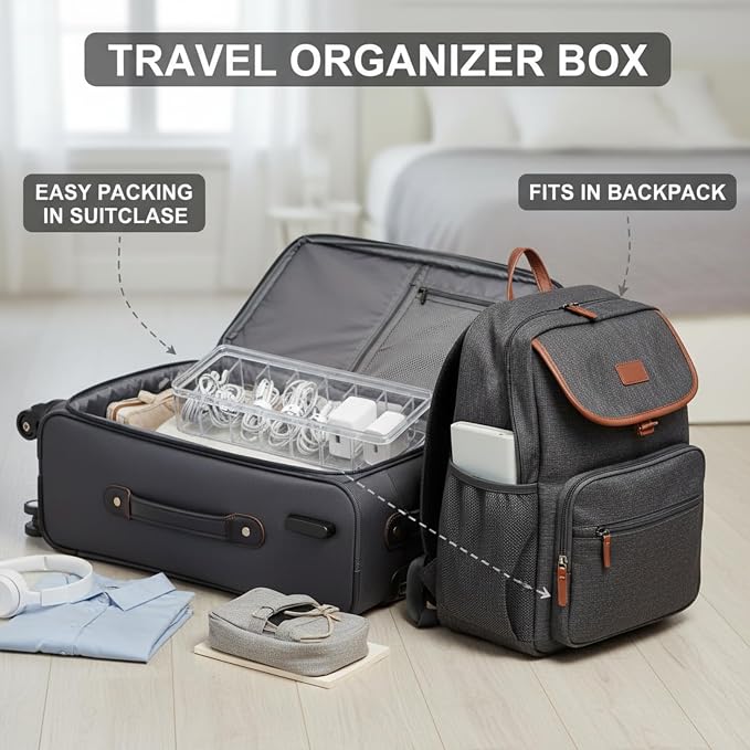 Tatuo 6 Pcs Cable Organizer Box with Wire Ties, Plastic Cord Storage Box with Lid, Electronics Organizer for Home Office Desk Organizers and Accessories (Clear)