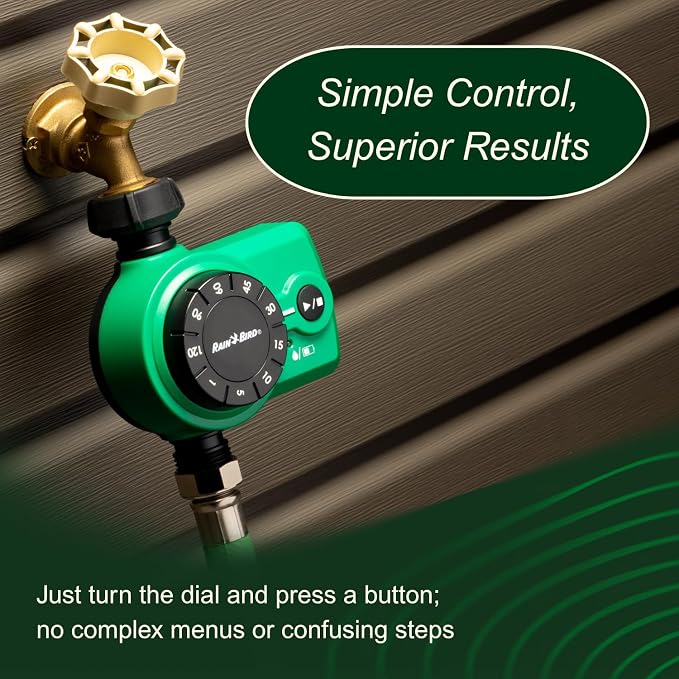 Rain Bird 1ZEHTMRS Simple-Set Hose End Timer, One Zone/Station, Battery Operated, 3/4" Garden Hose Thread, Heavy-Duty Brass Inlet, Dial with Brass Inlet
