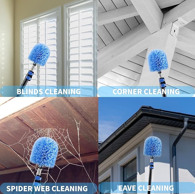 2 Pack Screw on Webster Cobweb Duster Head for Pole,Spider Web Remover Brush, Cobweb Duster Head Attachment,Fits Standard 3/4 inch Threaded Poles(Big, Blue)