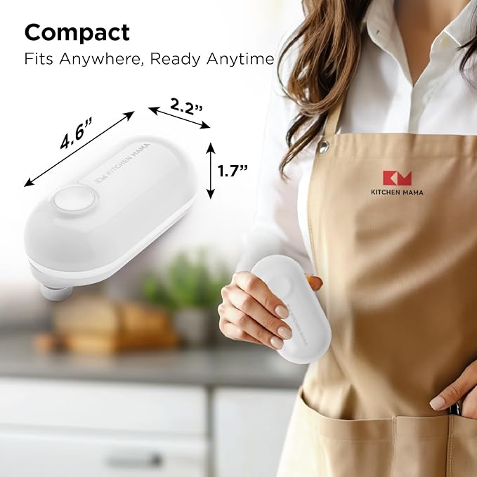 Kitchen Mama Mini Plus Rechargeable Electric Can Opener, White | USB-C Charging, Hands-Free Auto Stop, Cordless Smooth Edge, Compact for Travel, Perfect for Seniors with Arthritis