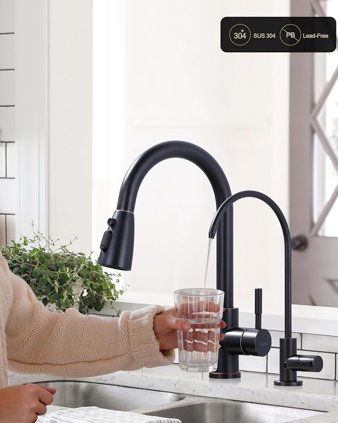 Kitchen Faucet and Water Filter Faucet Combo, WOWOW Stainless Steel Kitchen Sink Faucet with Drinking Water Faucet for Reverse Osmosis or Water Filtration System, Oil-Rubbed Bronze