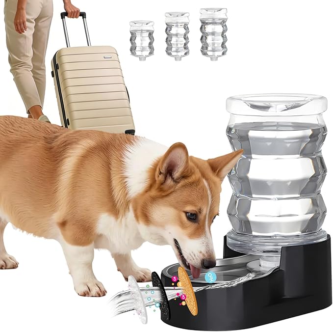 RIZZARI 7L Dog Water Bowl Dispenser:Black Stainless Steel Gravity Bowl | Built-In Filtration/Clear Water Reservoir/Spill-Resistant Design/Easy Water Monitoring/Food-Grade Materials/Indoor Daily Use